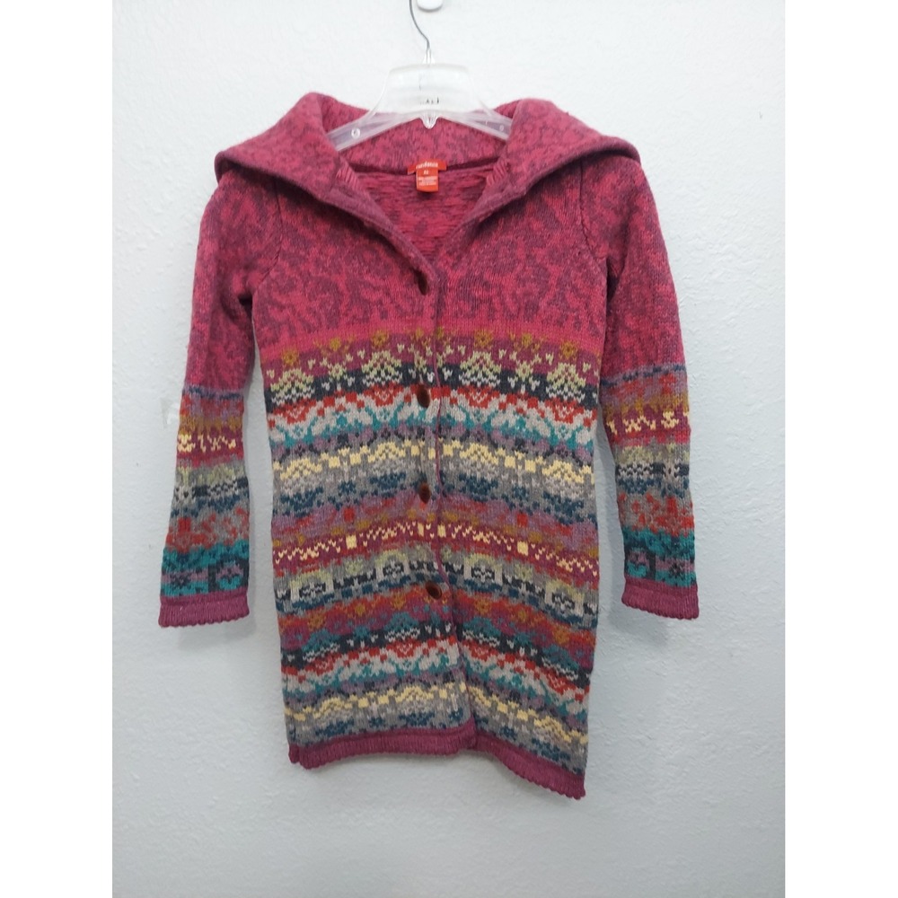 Sundance Fair Isle Sweater Womens XS Pink Lambswool Button Cardigan Long Nordic